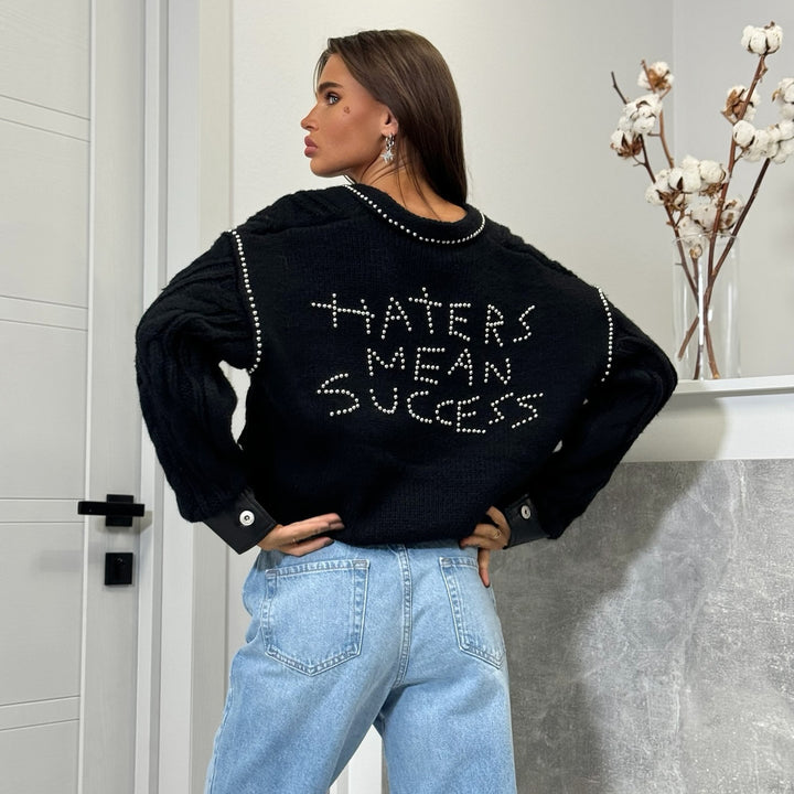 Damen Modischer Strickpullover mit Statement-Print Drune