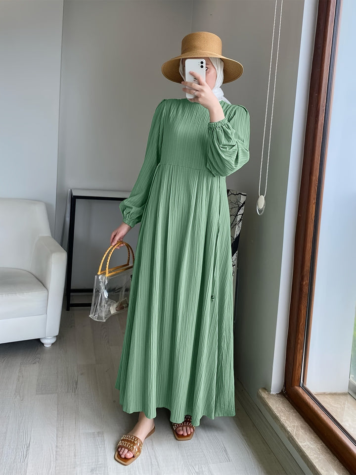 Damen Maxikleid mit raffiniertem Faltenwurf und elastischen Ärmeln Drune