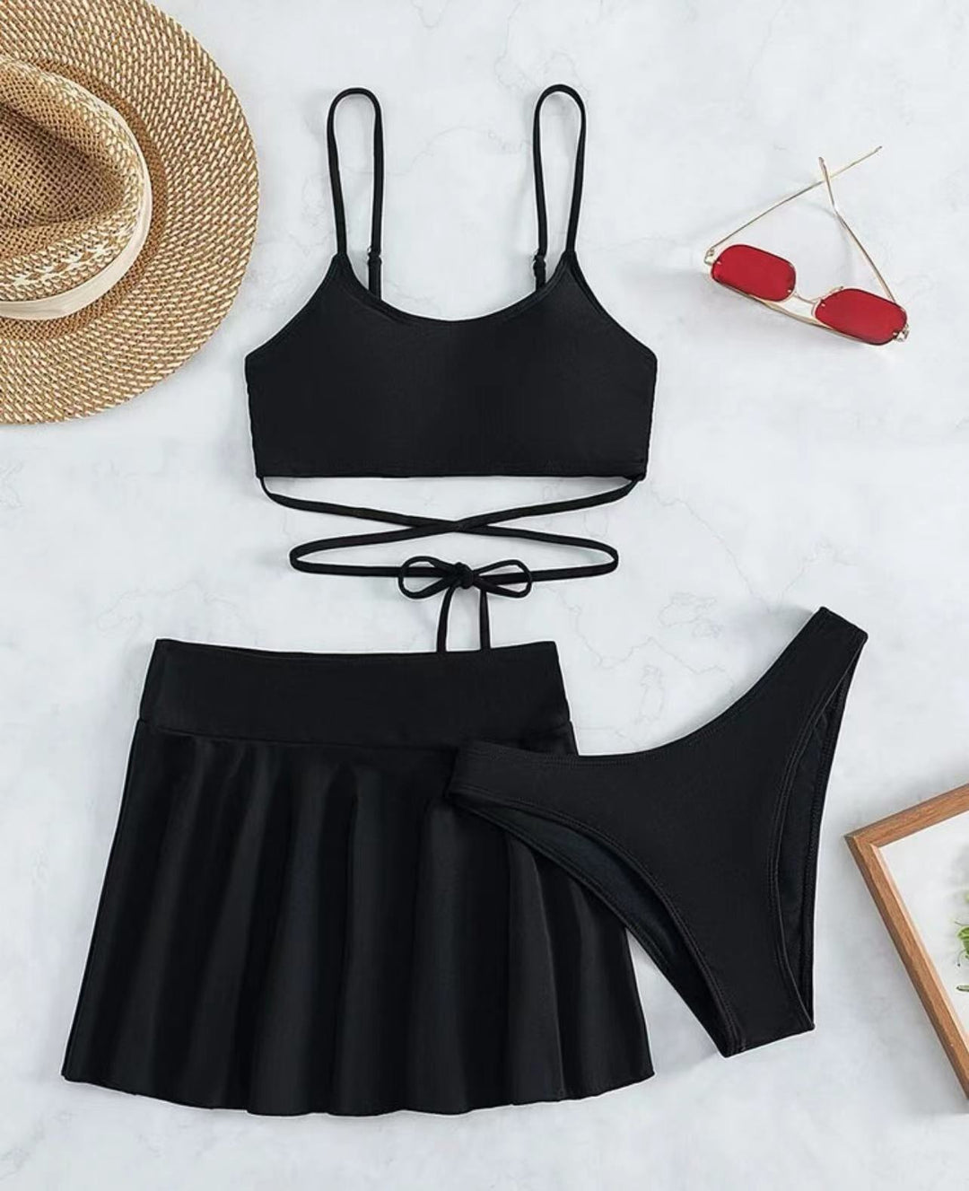 Damen Bikini-Set mit transparentem Rock und verstellbarem Oberteil Drune