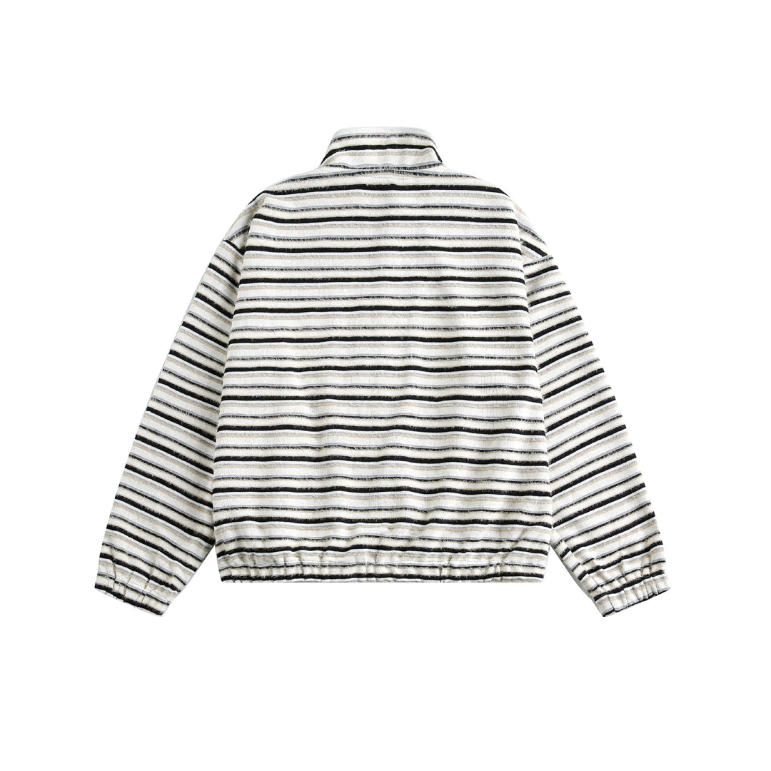 Damen Gestreifte Sweatjacke mit Stehkragen, Reißverschluss und elastischem Saum Drune
