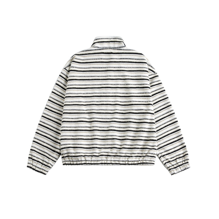 Damen Gestreifte Sweatjacke mit Stehkragen, Reißverschluss und elastischem Saum Drune