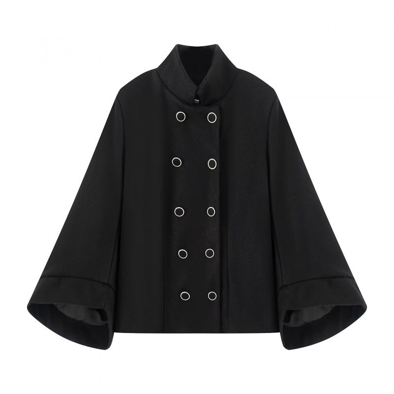 Damen Taillierte Double‑Breasted Kurzjacke mit Stehkragen und Glockenärmeln Drune