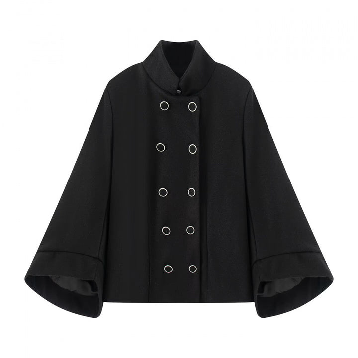 Damen Taillierte Double‑Breasted Kurzjacke mit Stehkragen und Glockenärmeln Drune