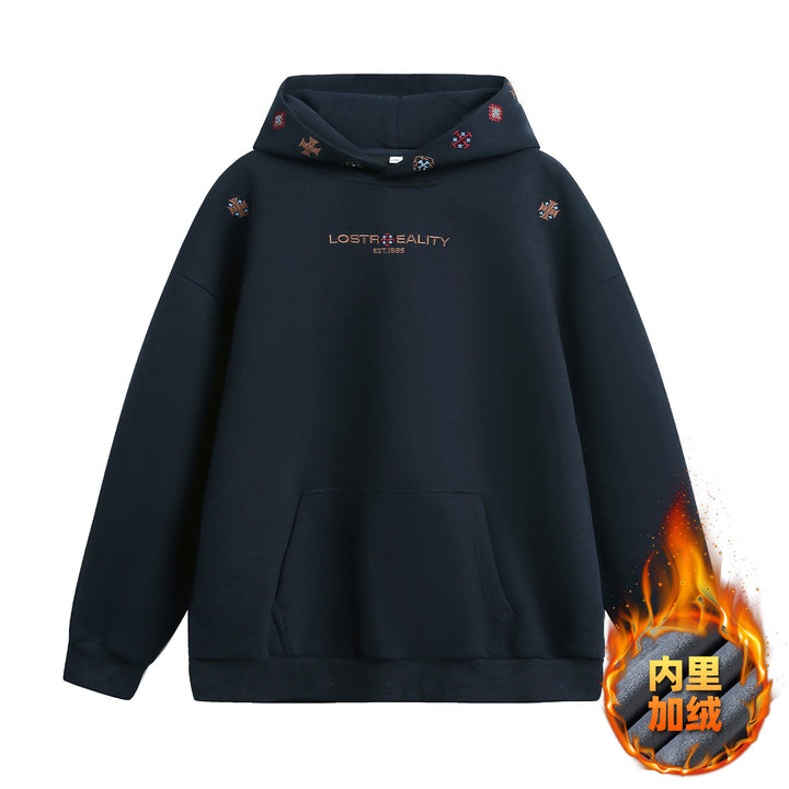 Unisex Oversize Kapuzenpullover mit bestickter Kapuze und Kängurutasche Drune