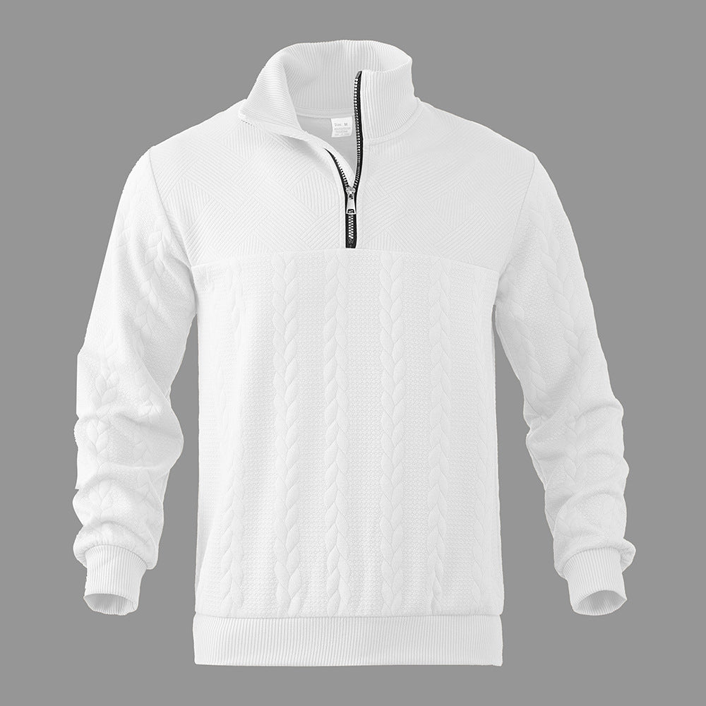 Herren Halbzip-Pullover mit Zopfstrick-Optik und Strukturpaneelen Drune