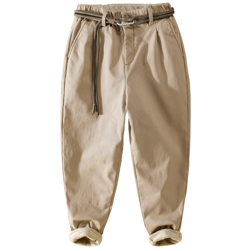 Damen Gefütterte Baumwoll-Chinohose mit elastischem Bund, Karotten-Schnitt und Deko-Gürtel Drune