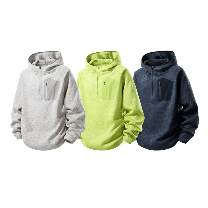 Damen Fleece-Halbzip Kapuzenpullover mit Brust-Zip-Tasche und relaxed Oversize-Schnitt Drune