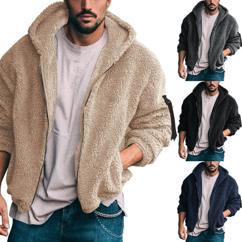 Herren kuschelige Fleecejacke mit großzügiger Kapuze und Reißverschluss Drune