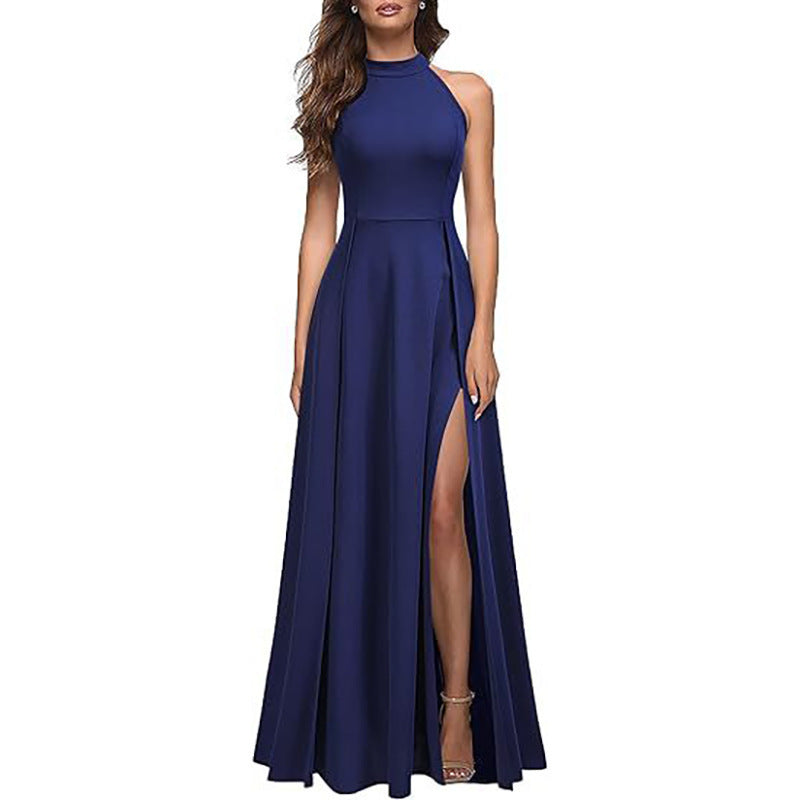 Damen Maxikleid mit hohem Kragen und seitlichem Schlitz Drune