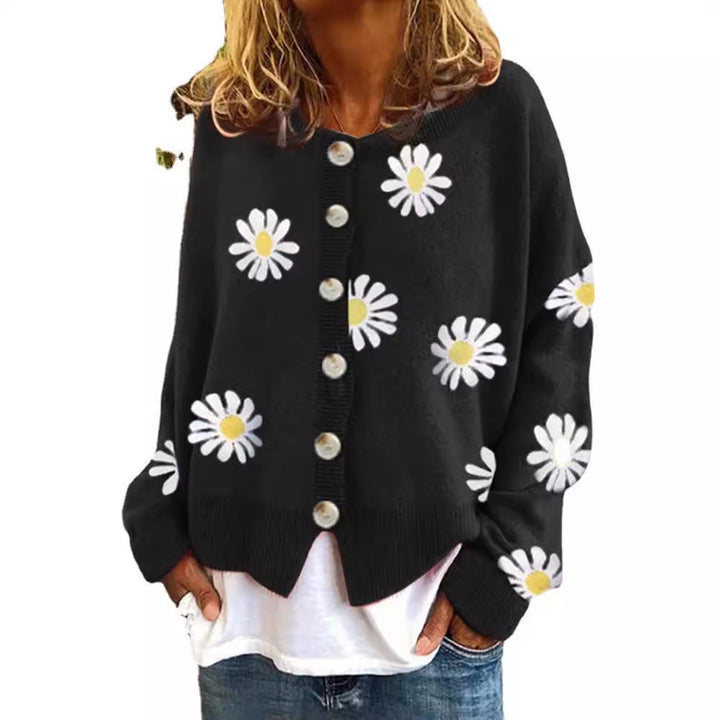 Damen gestreifte Strickjacke mit Blumenmuster Drune