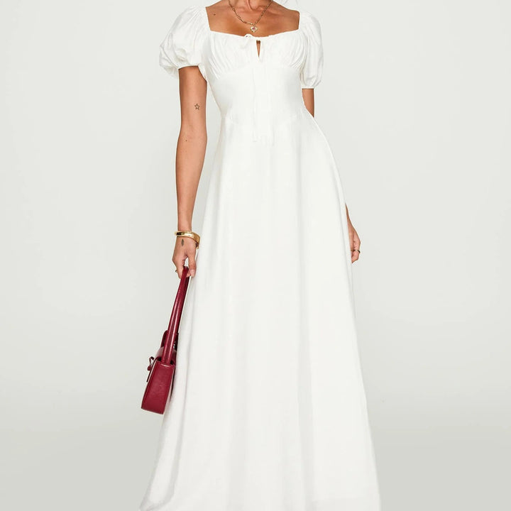Damen Maxikleid mit Puffärmeln und elegantem Ausschnitt Drune