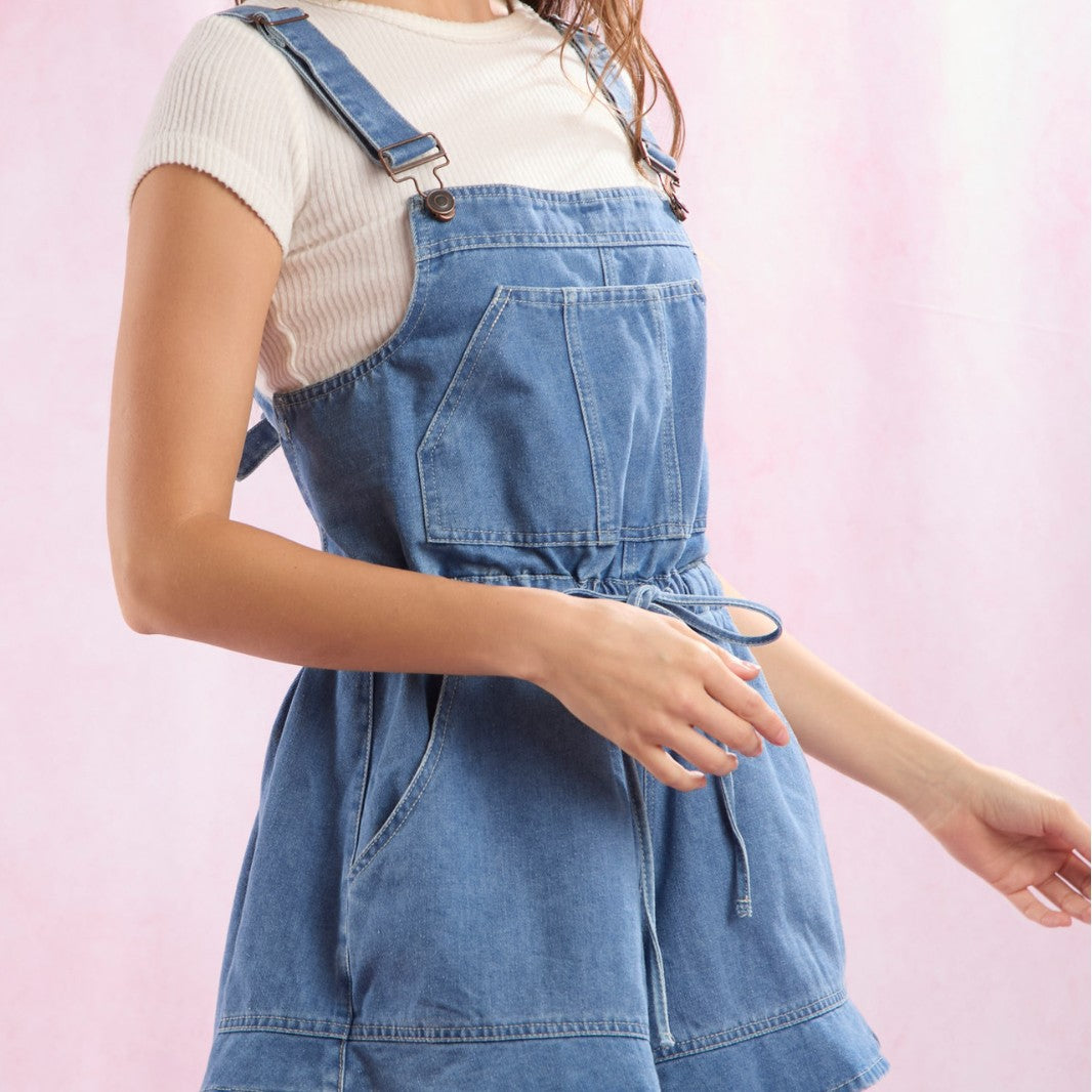 Damen Denim-Latzoverall mit verstellbaren Trägern und Taillenzug Drune