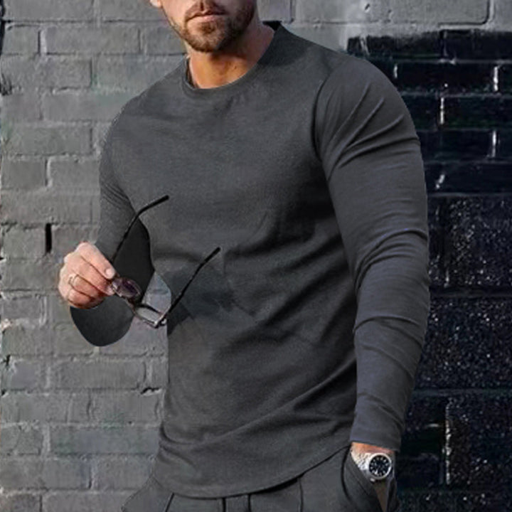 Herren nan schmal geschnittenes Langarmshirt mit Rundhalsausschnitt elastischem Baumwollstretch und verlängertem Saum Drune