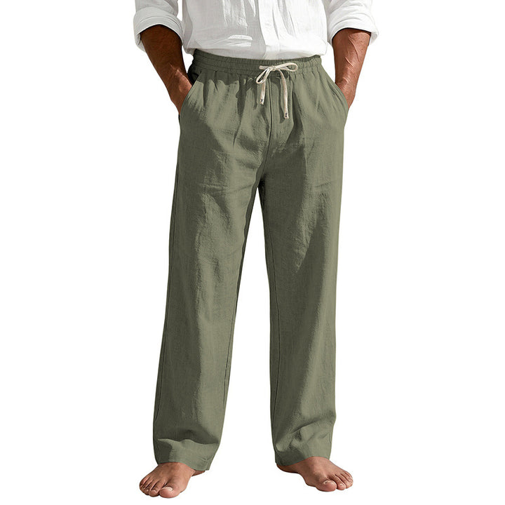 Herren Leinenoptik Relaxhose mit elastischem Bund, Tunnelzug und Seitentaschen Drune