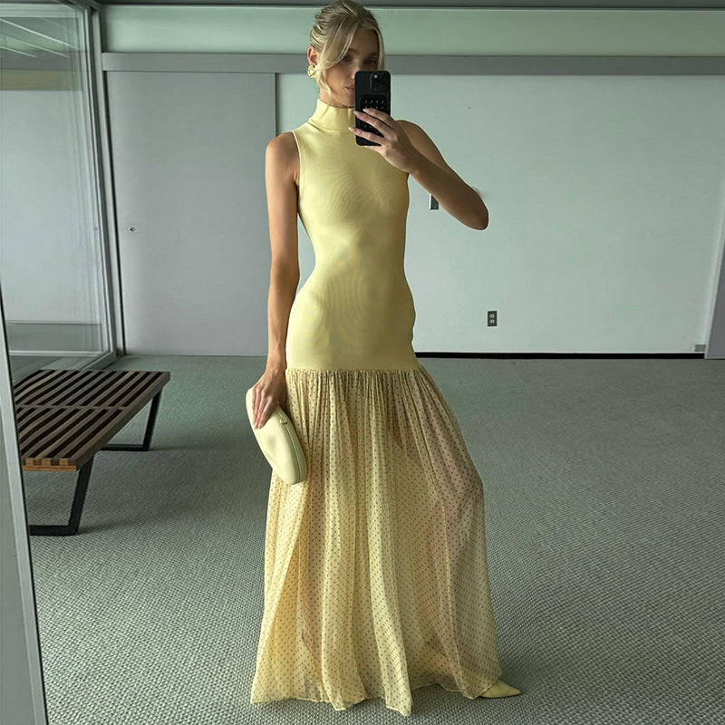 Damen Maxikleid mit ärmellosem Oberteil und romantischem Rüschensaum Drune