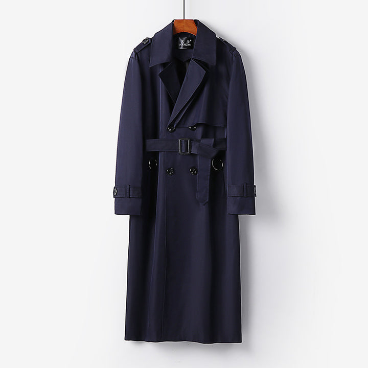 Herren Eleganter knöchellanger Trenchcoat mit verdeckter Knopfleiste und Taillengürtel Drune