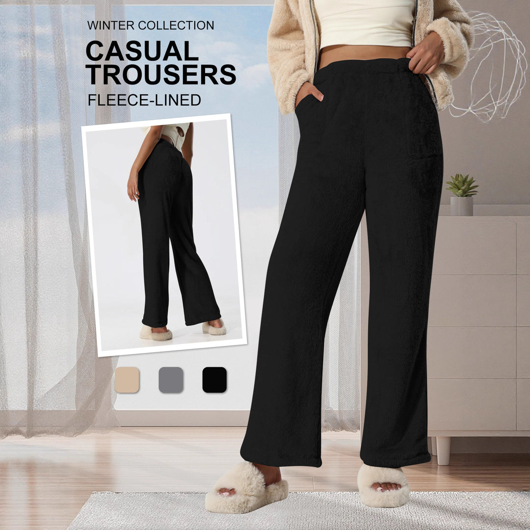 Damen Kuschelige Lounge‑Hose mit weitem Bein, Fleecegefüttert und Kordelzug Drune