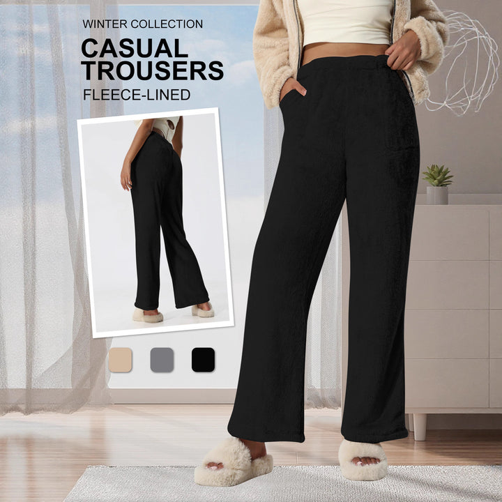 Damen Kuschelige Lounge‑Hose mit weitem Bein, Fleecegefüttert und Kordelzug Drune
