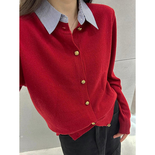 Damen luxuriöser Cardigan mit goldenen Knopfdetails Drune
