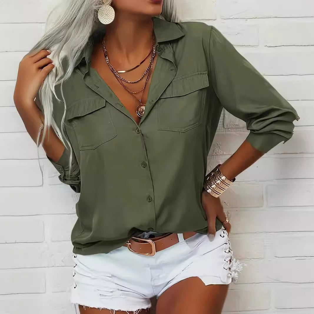 Damen lässige Bluse mit Taschen Drune