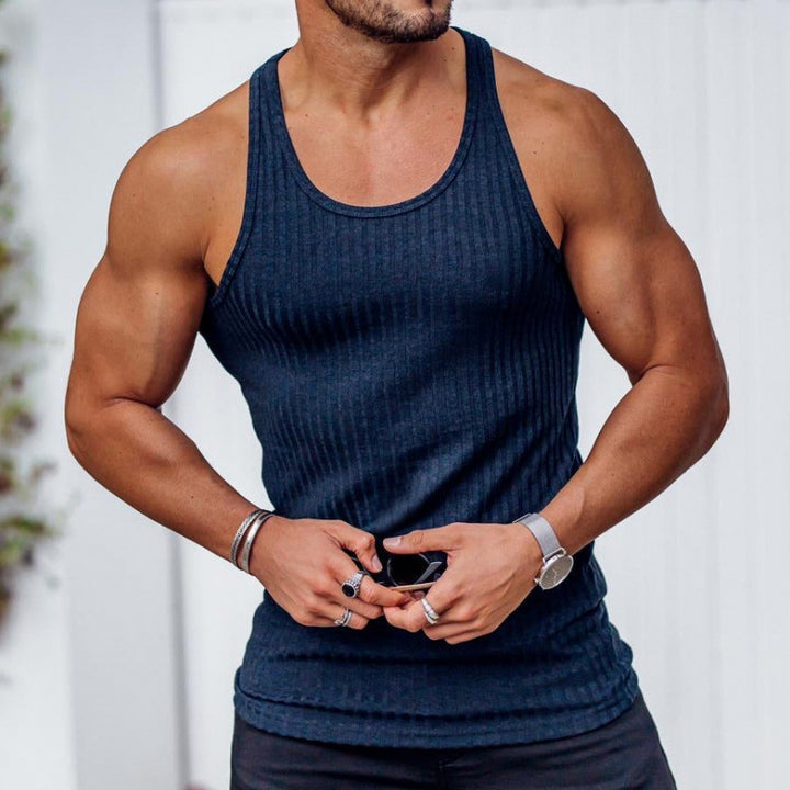 Herren nan geripptes Muskelshirt mit U-Ausschnitt und stretchigem Baumwollmix Drune
