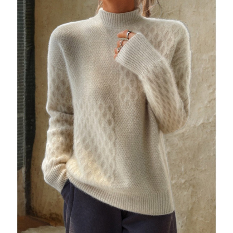 Damen nan lässiger Mohair-Mix Feinstrickpullover mit Strukturmix, Stehkragen und überschnittenen Schultern Drune