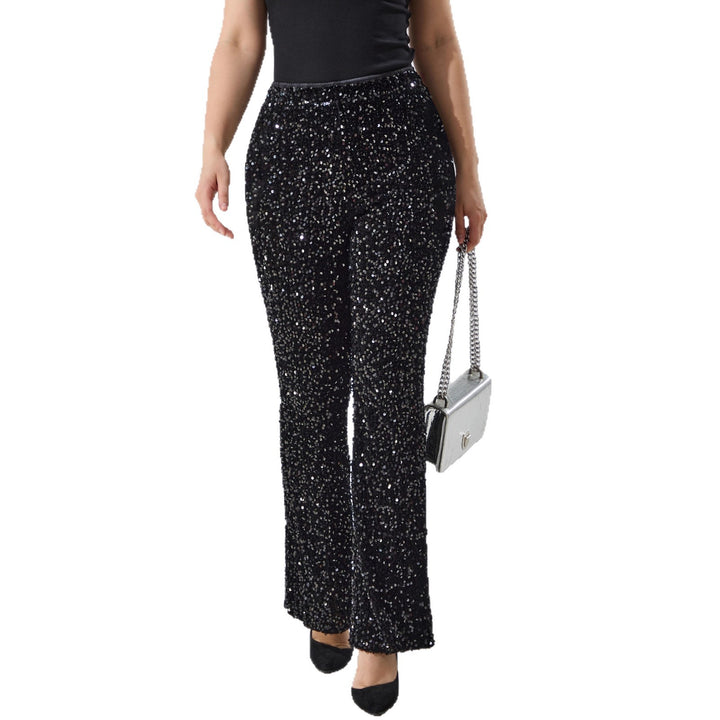 Damen Glitzernde Pailletten-Hose mit weitem Bein und hoher Taille Drune