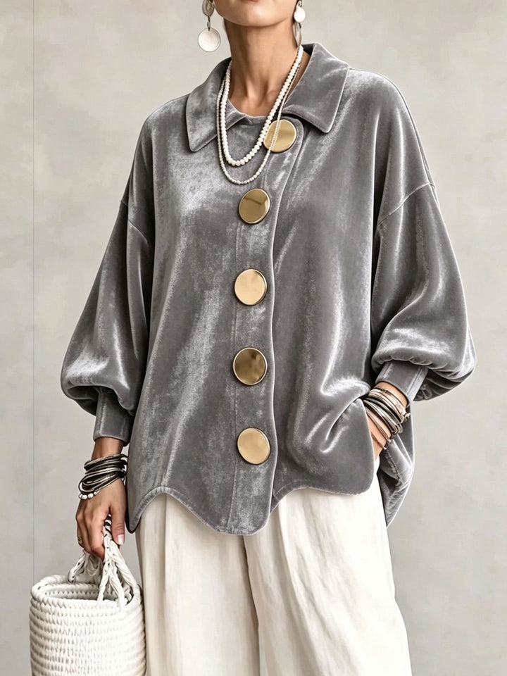 Damen Oversized Samtjacke mit großen Zierknöpfen und Balloon-Ärmeln Drune