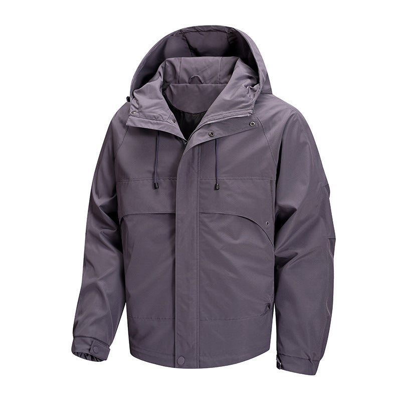 Herren urbaner Allwetter-Hybridblouson mit gesteppter Innenlage, verstellbarer Kapuze und verdeckten Reißverschlusstaschen Drune