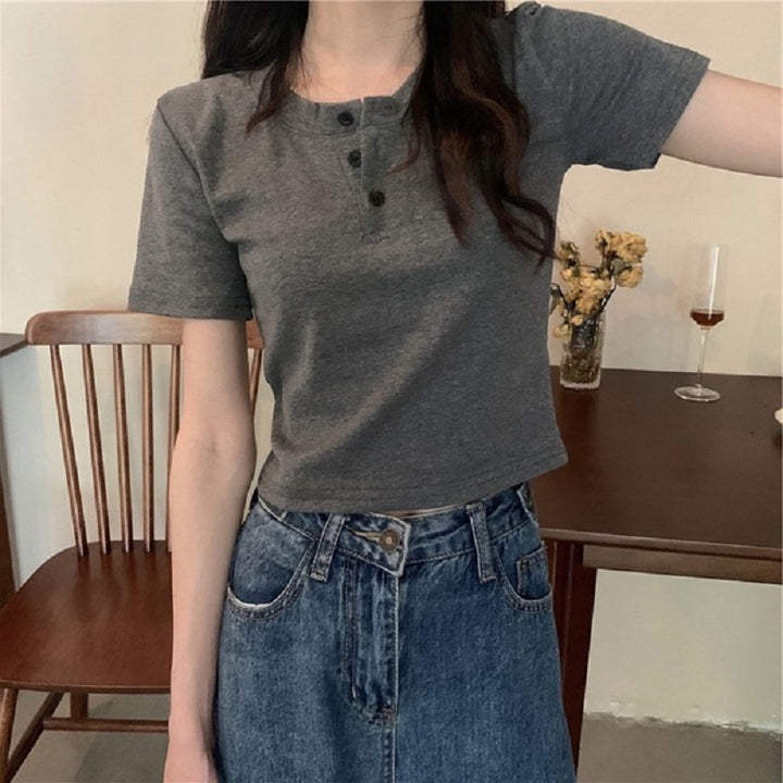 Damen Kurzarm Henley-Shirt Drune