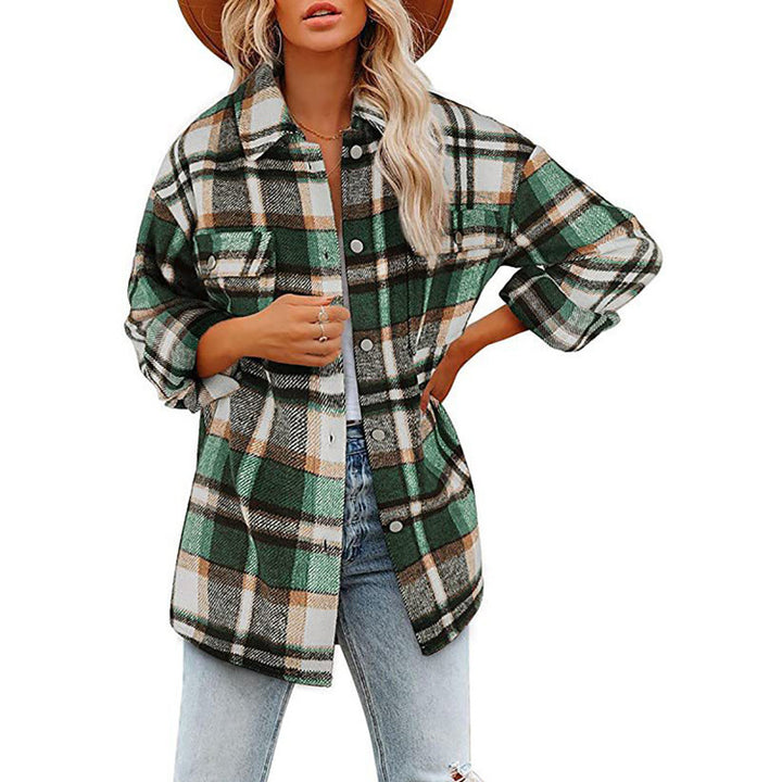 Damen Oversize-Karo-Hemdjacke mit Brusttaschen und weichem Flanell Drune