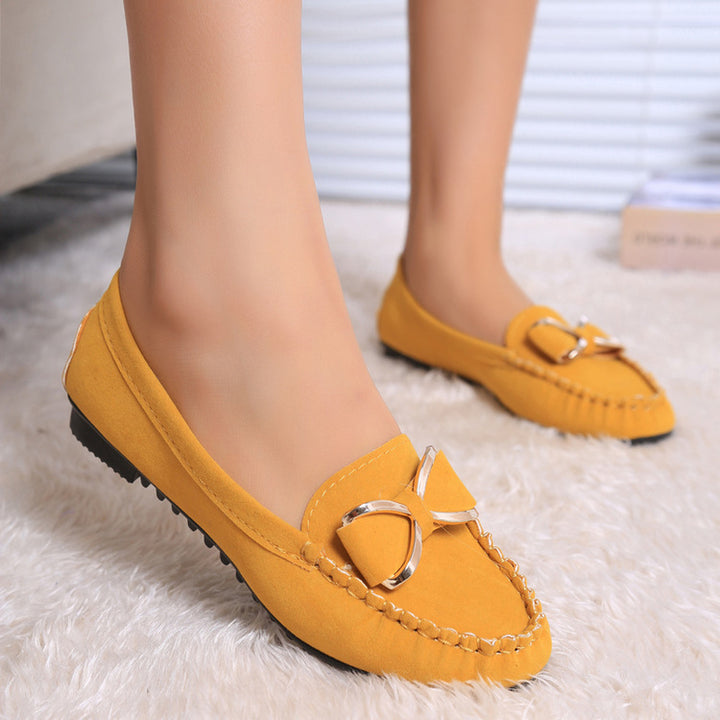 Damen Mokassin-Slipper in Veloursleder-Optik mit Zierknoten und rutschfester Profilsohle Drune