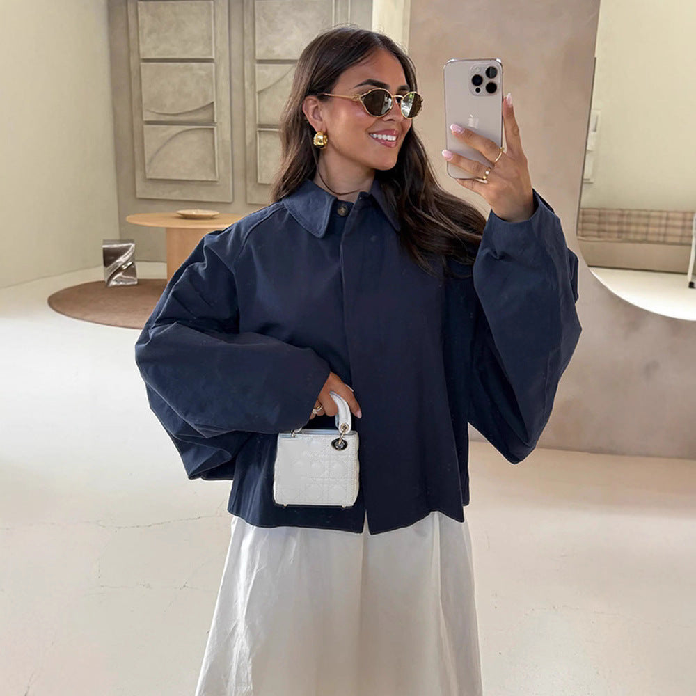 Damen Boxy Cropped Kurzjacke mit voluminösen Ballonärmeln Drune