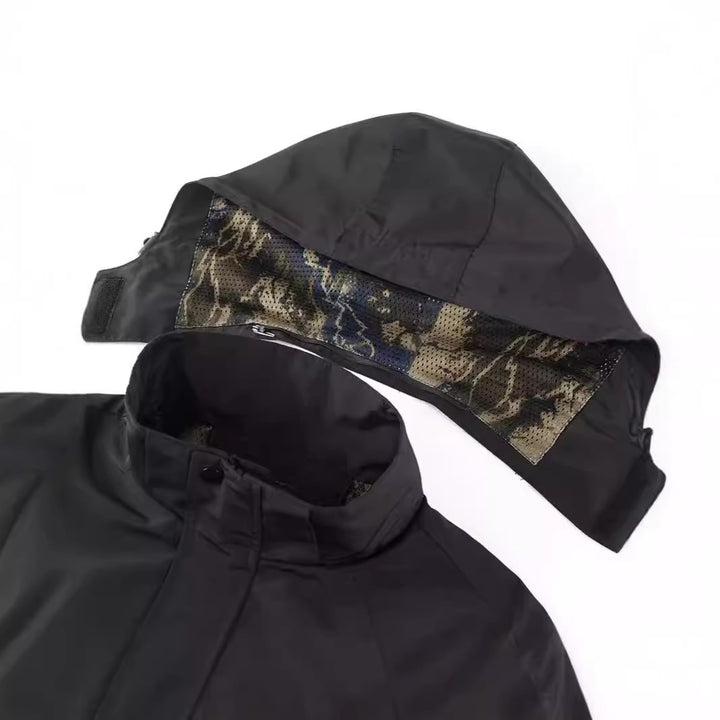 Herren Kapuzen-Fieldjacke mit Camouflage-Netzfutter und wasserabweisender Utility-Außenlage Drune