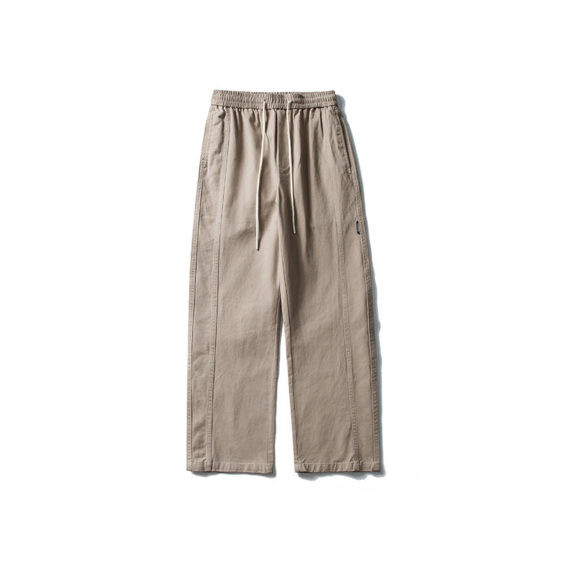 Herren Locker geschnittene Baumwoll-Canvas-Hose mit Tunnelzugbund, geradem Bein und Ziernaht-Details Drune