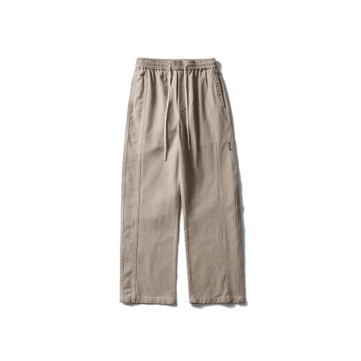 Herren Locker geschnittene Baumwoll-Canvas-Hose mit Tunnelzugbund, geradem Bein und Ziernaht-Details Drune