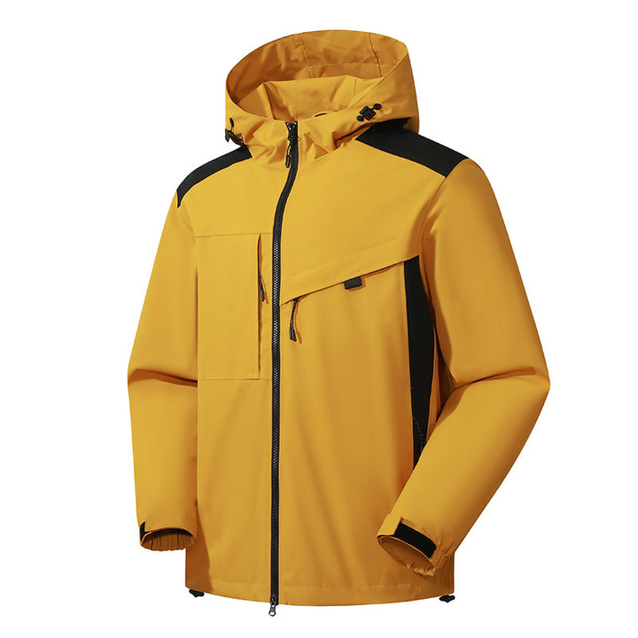 Herren technische Softshelljacke mit Kapuze, diagonalem Brustfach und Multifach-Reißverschlusstaschen Drune