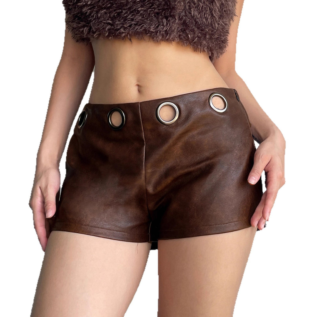Damen Kunstleder-Shorts mit dekorativen Ösen Drune