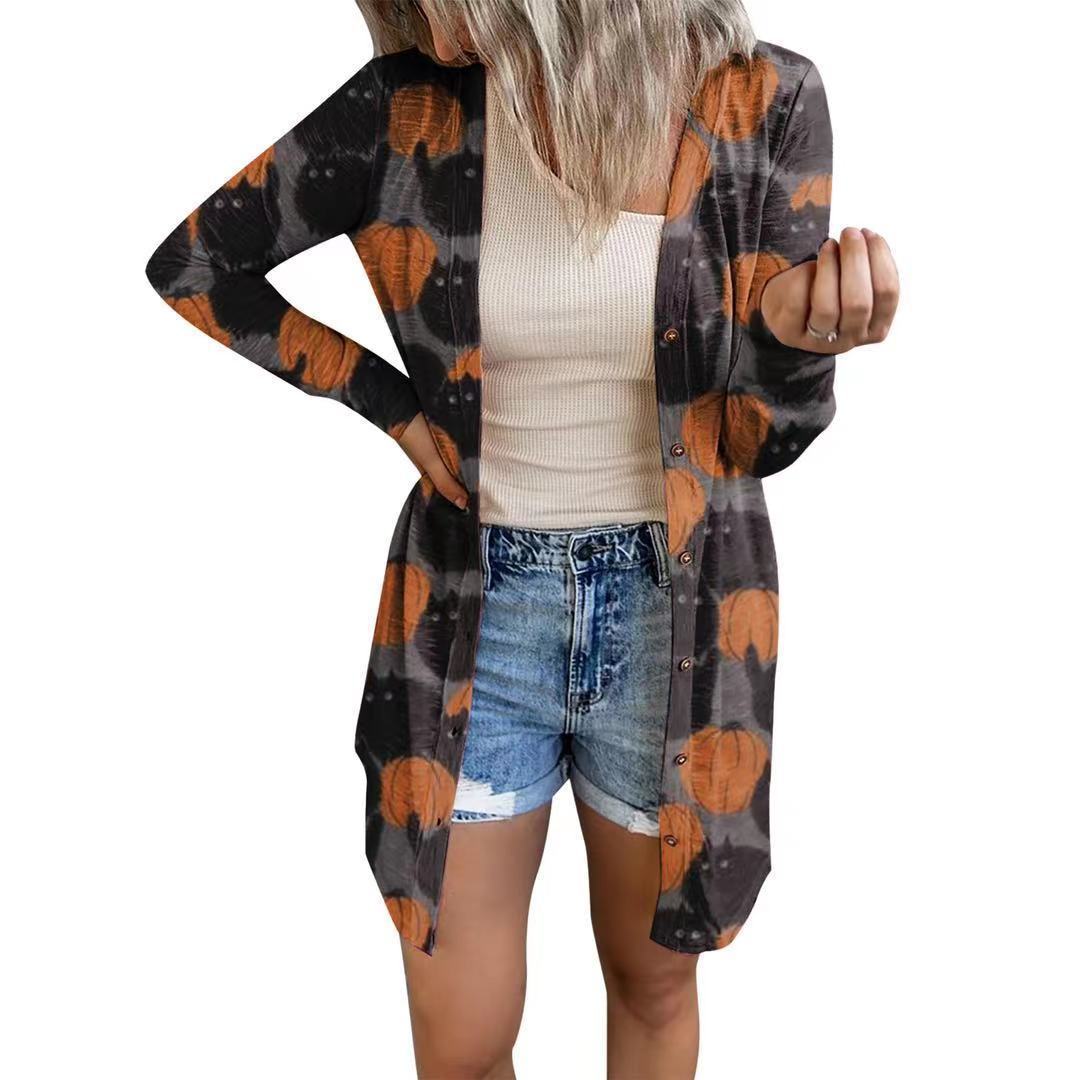 Damen Langärmlige Die Halloween-Kimono-Jacke mit einzigartigem Druck Drune