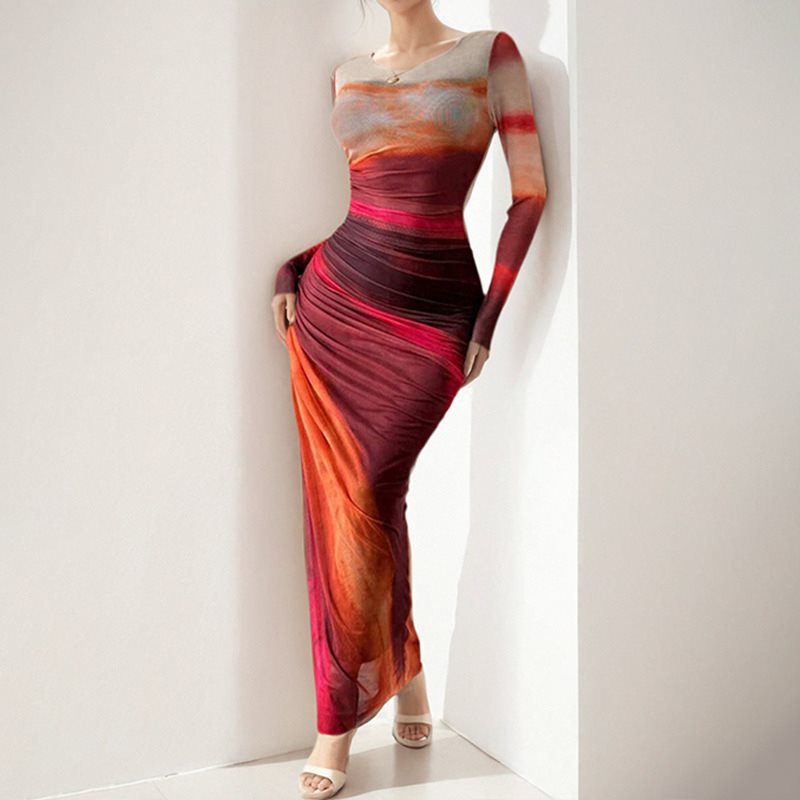 Damen elegantes Maxikleid mit innovativem Farbverlauf Drune