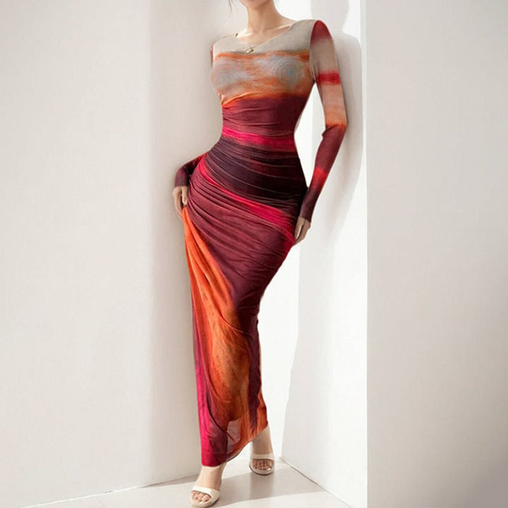 Damen elegantes Maxikleid mit innovativem Farbverlauf Drune