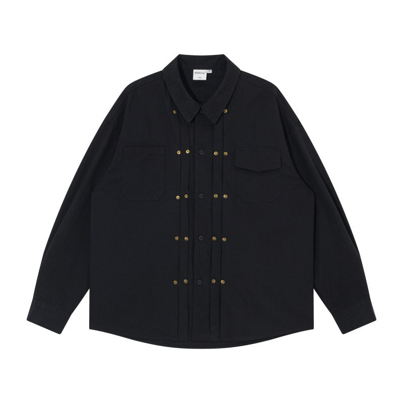 Herren Oversize-Hemdjacke im Workwear-Stil mit Ziersteppungen und Metallnieten Drune