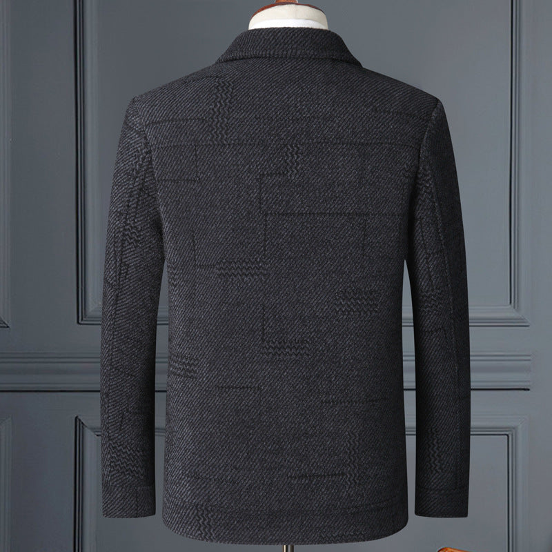 Herren eleganter Wollmix-Mantel mit strukturierter Weboptik und Knopfleiste Drune