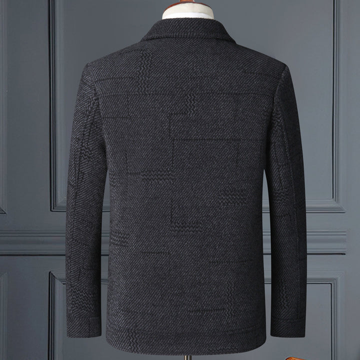 Herren eleganter Wollmix-Mantel mit strukturierter Weboptik und Knopfleiste Drune