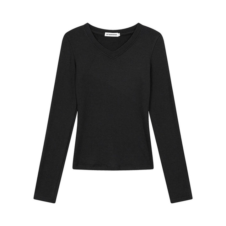 Damen Langarmshirt mit V-Ausschnitt und tailliertem Slim-Fit Drune