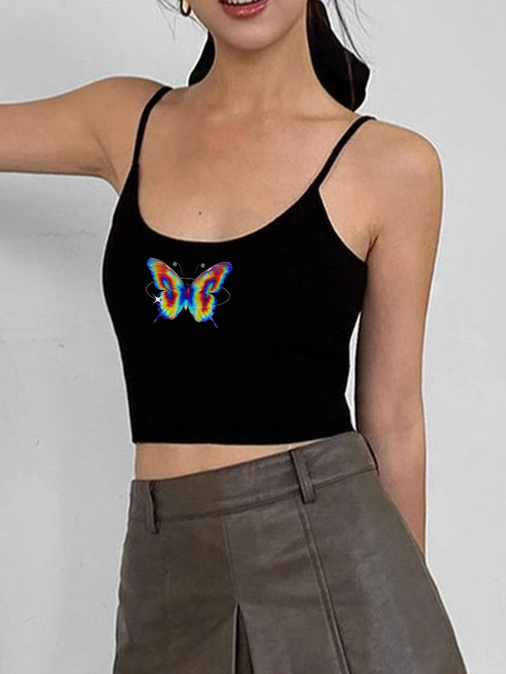 Damen Crop-Top mit motivierendem Statementdruck und feinen Spaghettiträgern Drune