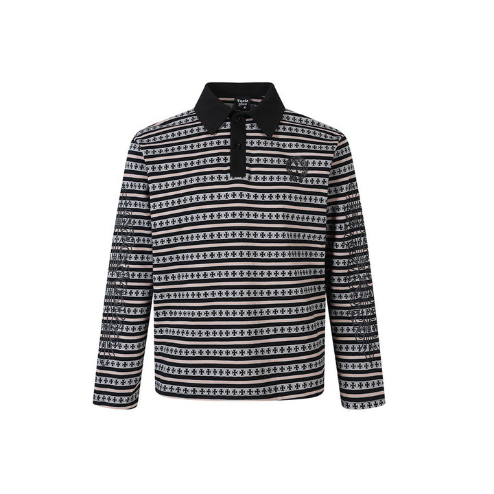 Unisex Langarm-Poloshirt mit Jacquard-Streifenmuster, Rippkragen und Logostick Drune