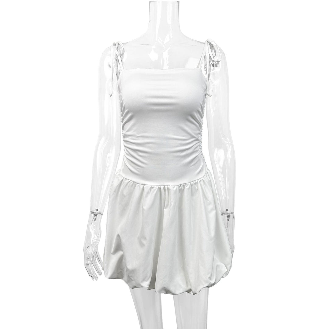 Damen verspieltes Minikleid mit verstellbaren Spaghetti-Trägern und raffiniertem Rüschensaum Drune