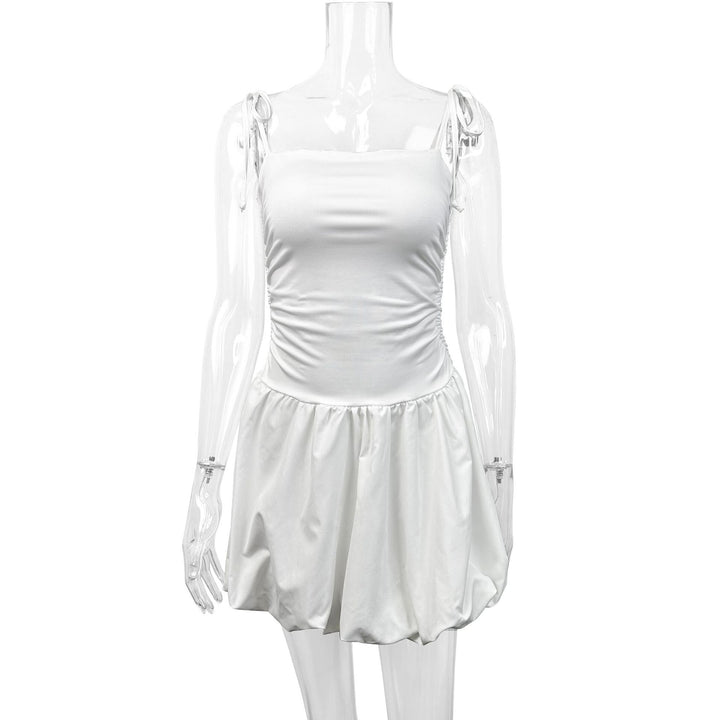 Damen verspieltes Minikleid mit verstellbaren Spaghetti-Trägern und raffiniertem Rüschensaum Drune
