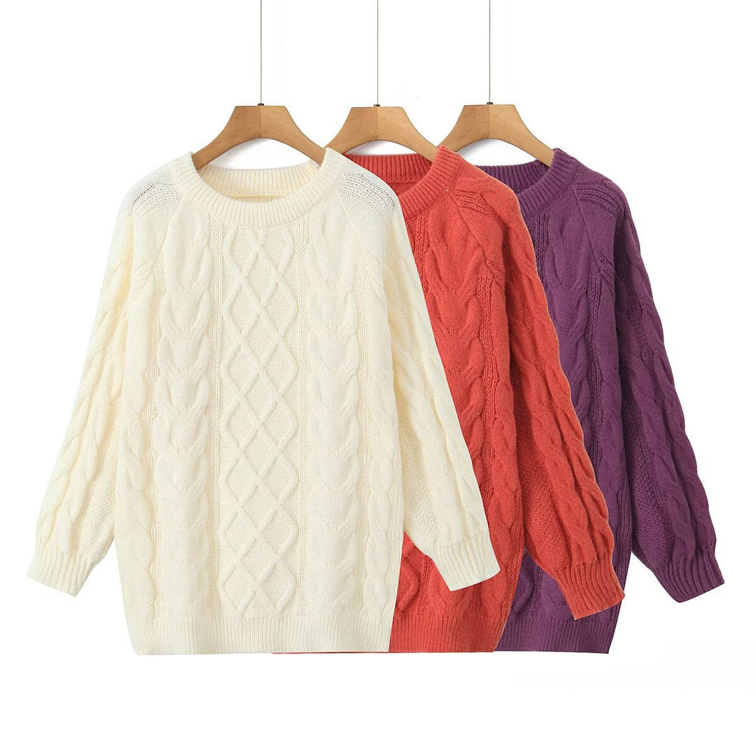 Damen Luxus gestrickter Pullover mit Zopfmuster Drune
